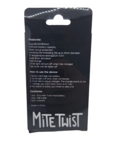 Alternative view of STRIO MITE TWIST BATTERY FOR CARTRIDGES 500mAh BLACK. NO BUTTON, JUST INHALE