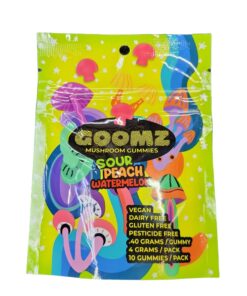 MUSHROOM GUMMY GOOMZ SOUR PEACH WATERMELON 4G 10CT PACK