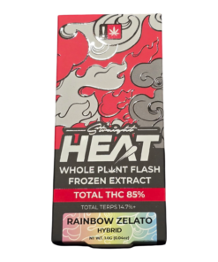 HEAT DISPOSABLE 1GRAM FROZEN EXTRACT THC 85% TERP 14.7%+ HYBRID RAINBOW ZELATO