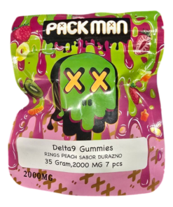 Alternative view of PACKMAN GUMMY D9 THC 2000MG 7PCS PEACH RINGS