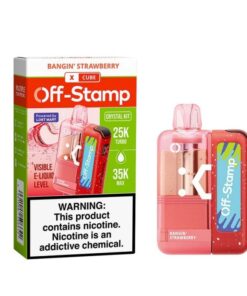 OFF STAMP CRYSTAL BATTERY & DISPOSABLE POD KIT 35000 PUFF BANGIN STRAWBERRY