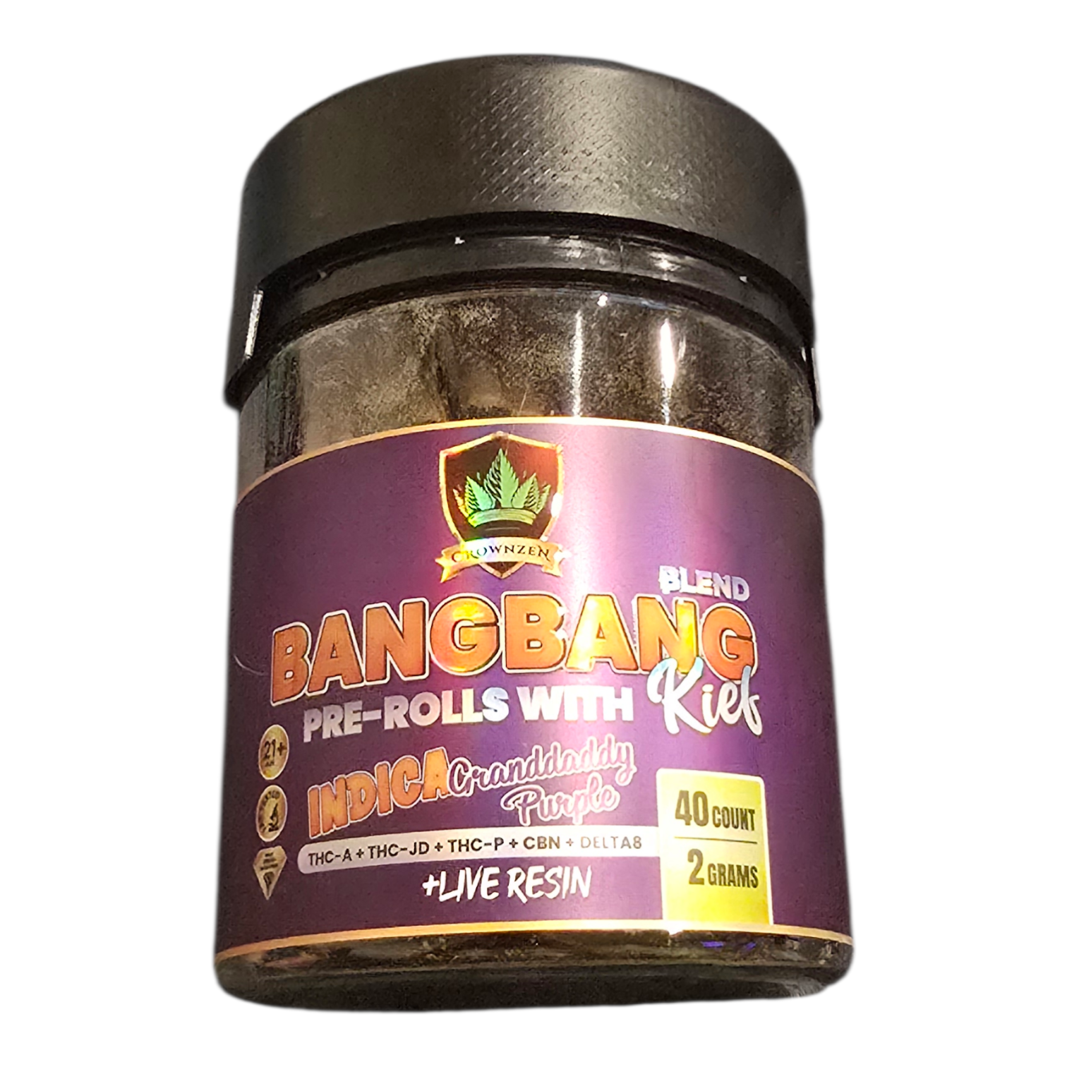 BANGBANG PRE ROLLS 40COUNT 1.5 GRAM EACH TOTAL 60GRAMS INDICA LIVE RESIN GRANDDADDY PURPLE