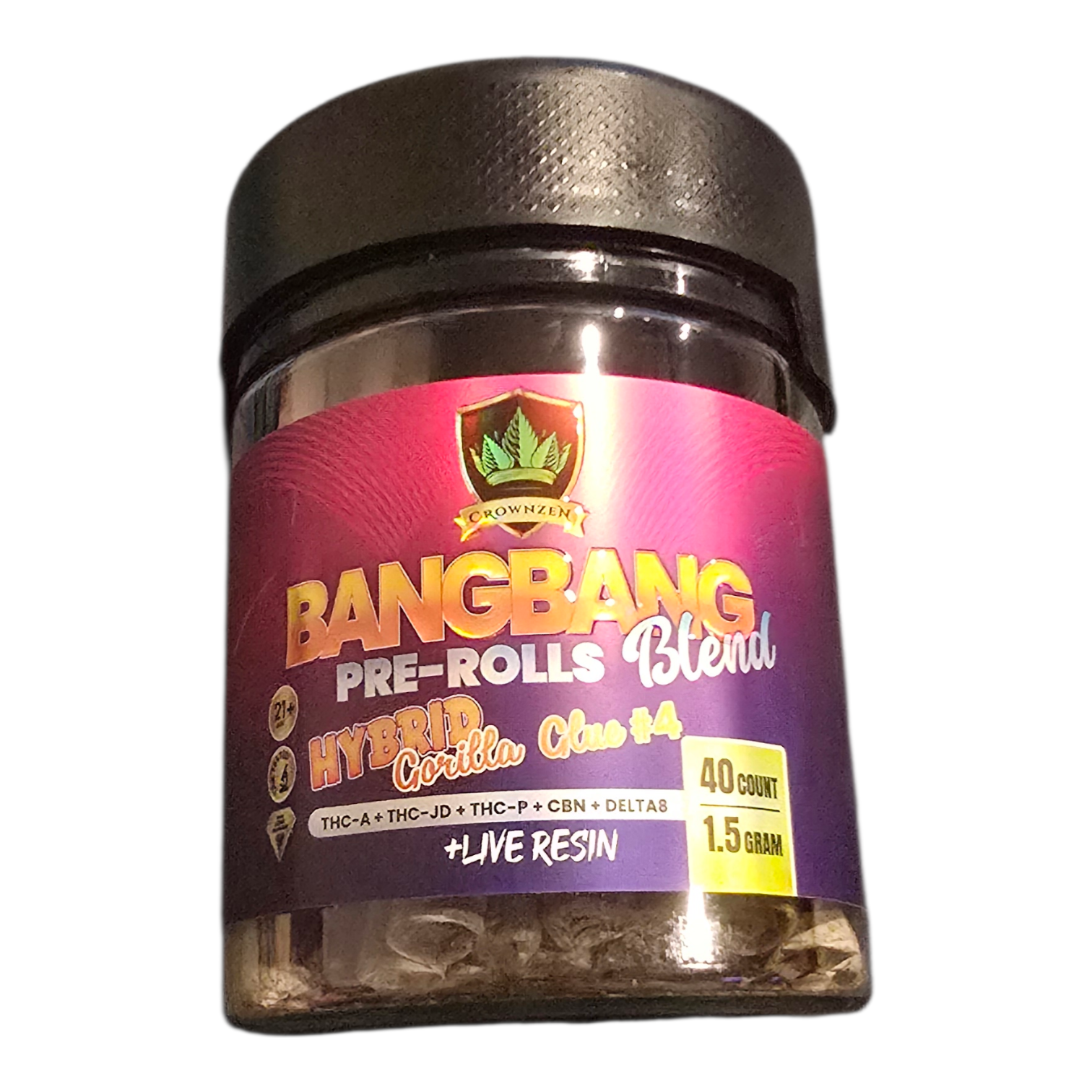 BANGBANG PRE ROLLS 40COUNT 1.5 GRAM EACH TOTAL 60GRAMS HYBRID LIVE RESIN GORILLA GLUE #4