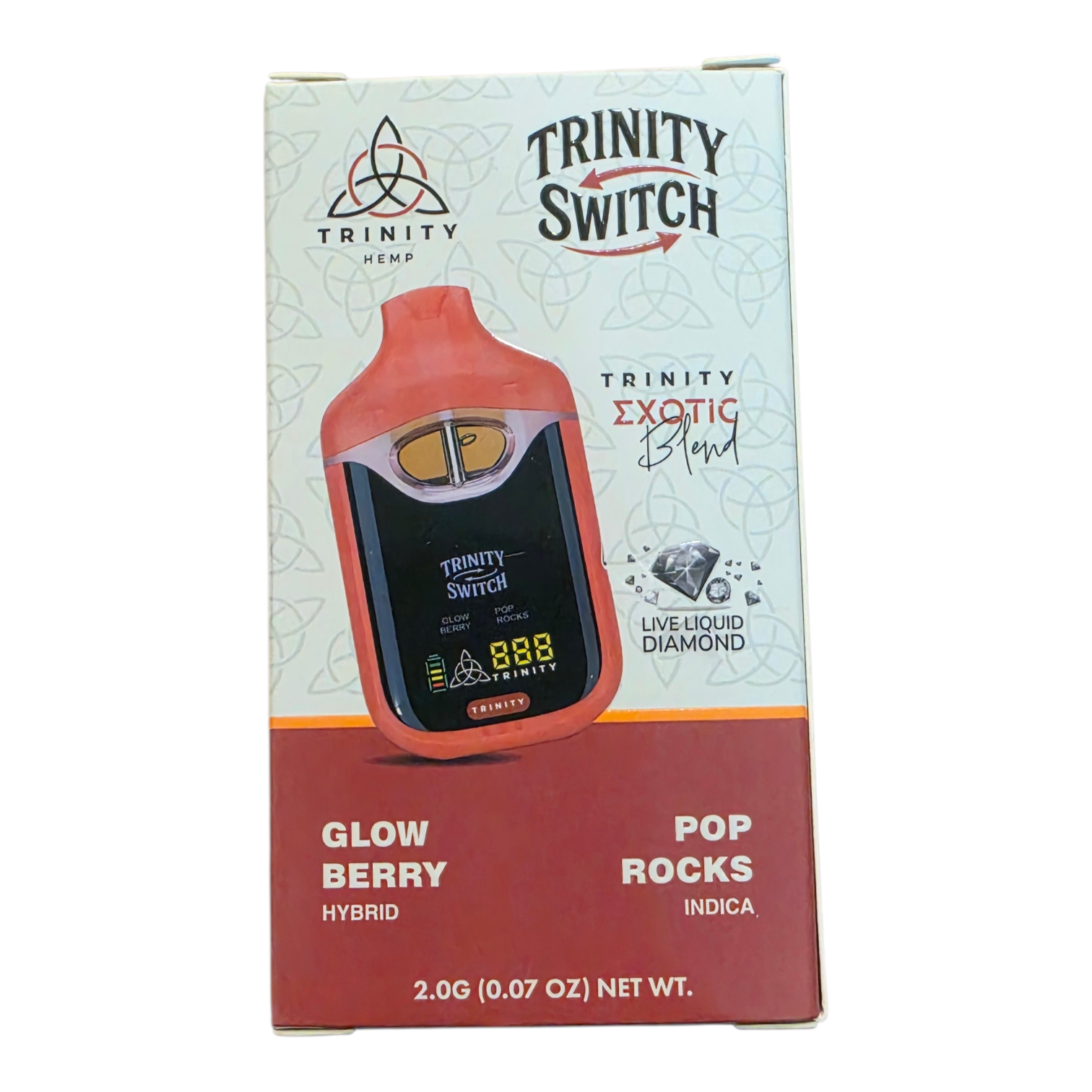 TRINITY SWITCH 2GRAM LIVE LIQUID DIAMOND DISPOSABLE DUAL FLAVOR HYBRID GLOW BERRY / INDICA POP ROCKS