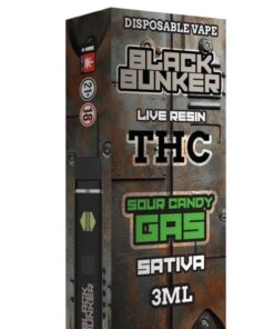 BLACK BUNKER DISPOSABLE 3ML THC LIVE RESIN SATIVA SOUR CANDY GAS