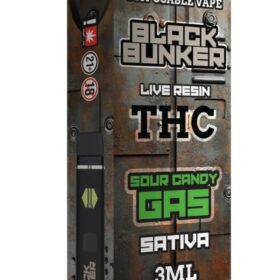 BLACK BUNKER DISPOSABLE 3ML THC LIVE RESIN SATIVA SOUR CANDY GAS