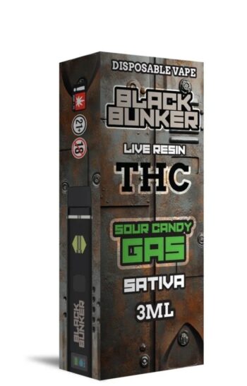 BLACK BUNKER DISPOSABLE 3ML THC LIVE RESIN SATIVA SOUR CANDY GAS