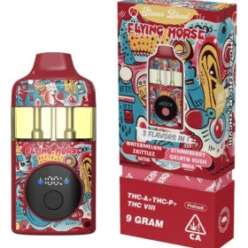 FLYING HORSE 9GRAM STONER BLEND DISPOSABLE DUAL TANK 2 FLAVORS  WATERMELON ZKITTLE HAZE SAT. / STRAWBERRY GELATO KUSH IND.