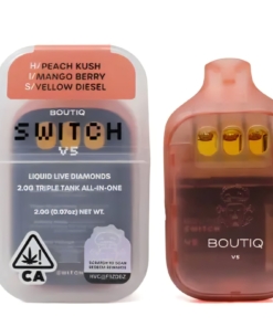 BOUTIQ SWITCH 2GRAM LIQUID LIVE DIAMOND DISPOSABLE TRIPPLE TANK 3 FLAVORS  H/PEACH KUSH I/MANGO BERRY S/YELLOW DIESEL