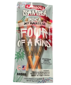 SAMBA PRE ROLL 4CT 2G EACH / TOTAL 8 GRAM FOUR OF A KIND INDICA SKY WALKER