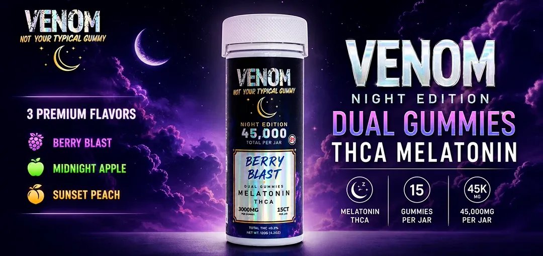 VENOM GUMMIES 45,000MG JAR 15PCS 3000MG EACH INDICA MELATONIN MIDNIGHT APPLE - Image 2