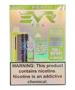 EVR FOG 100K DISPOSABLE WITH EXTRA REFILL EJUICE  BOTTLE JUICY PEACH ICE