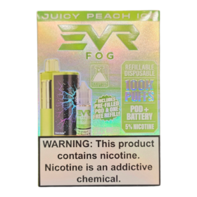 EVR FOG 100K DISPOSABLE WITH EXTRA REFILL EJUICE  BOTTLE JUICY PEACH ICE