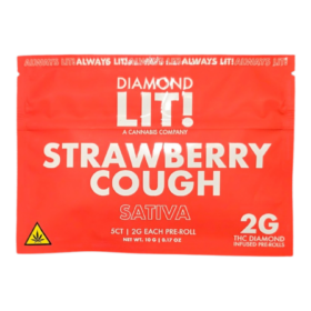 DIAMOND LIT! PRE ROLL THC DIAMOND INFUSED 5CT PACK 2G EACH TOTAL 10G SATIVA STRAWBERRY COUGH
