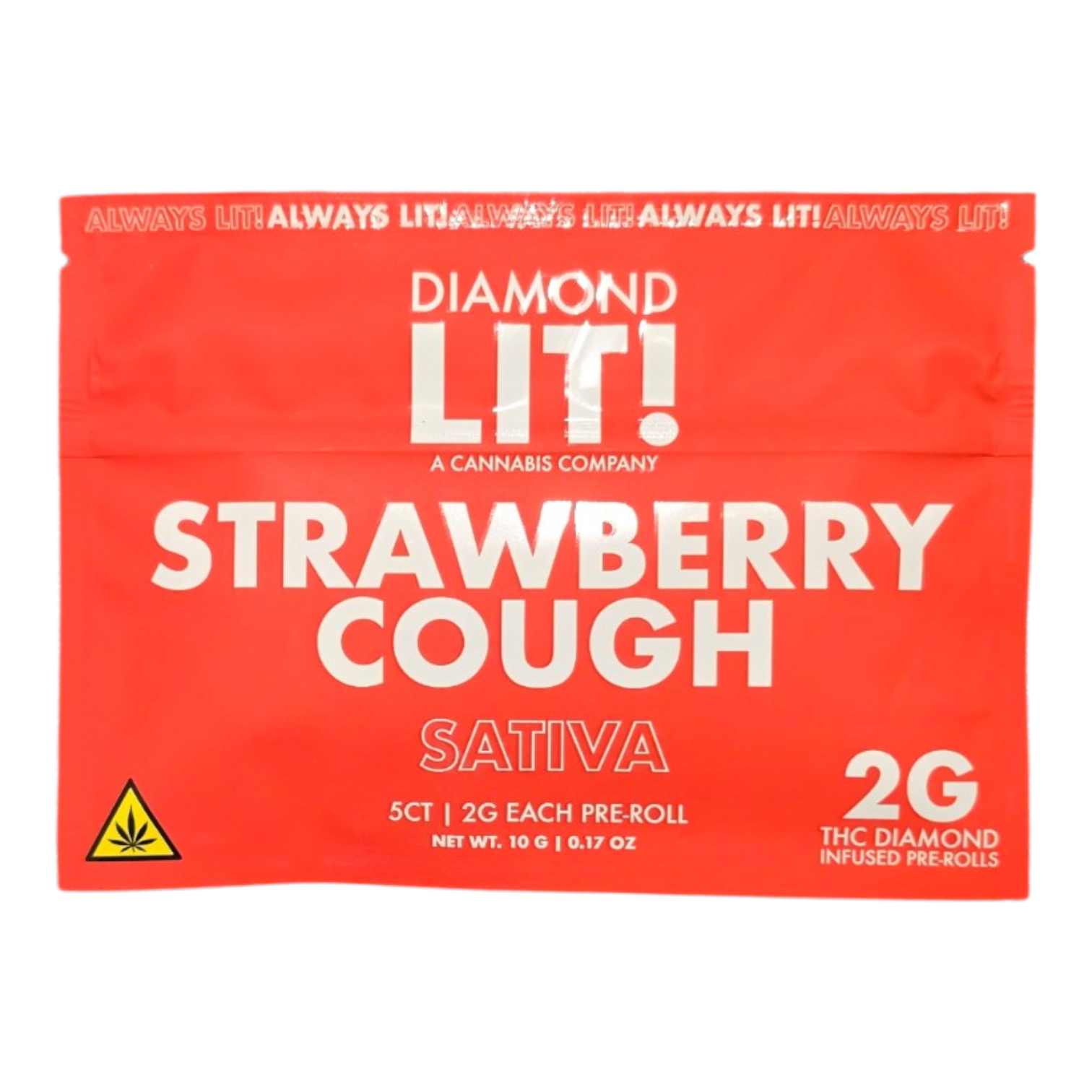 DIAMOND LIT! PRE ROLL THC DIAMOND INFUSED 5CT PACK 2G EACH TOTAL 10G SATIVA STRAWBERRY COUGH