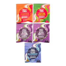 ONLY CBD 2CT X 5 PACKS. 200MG PER PACK. 10 GUMMIES TOTAL ASSORTED